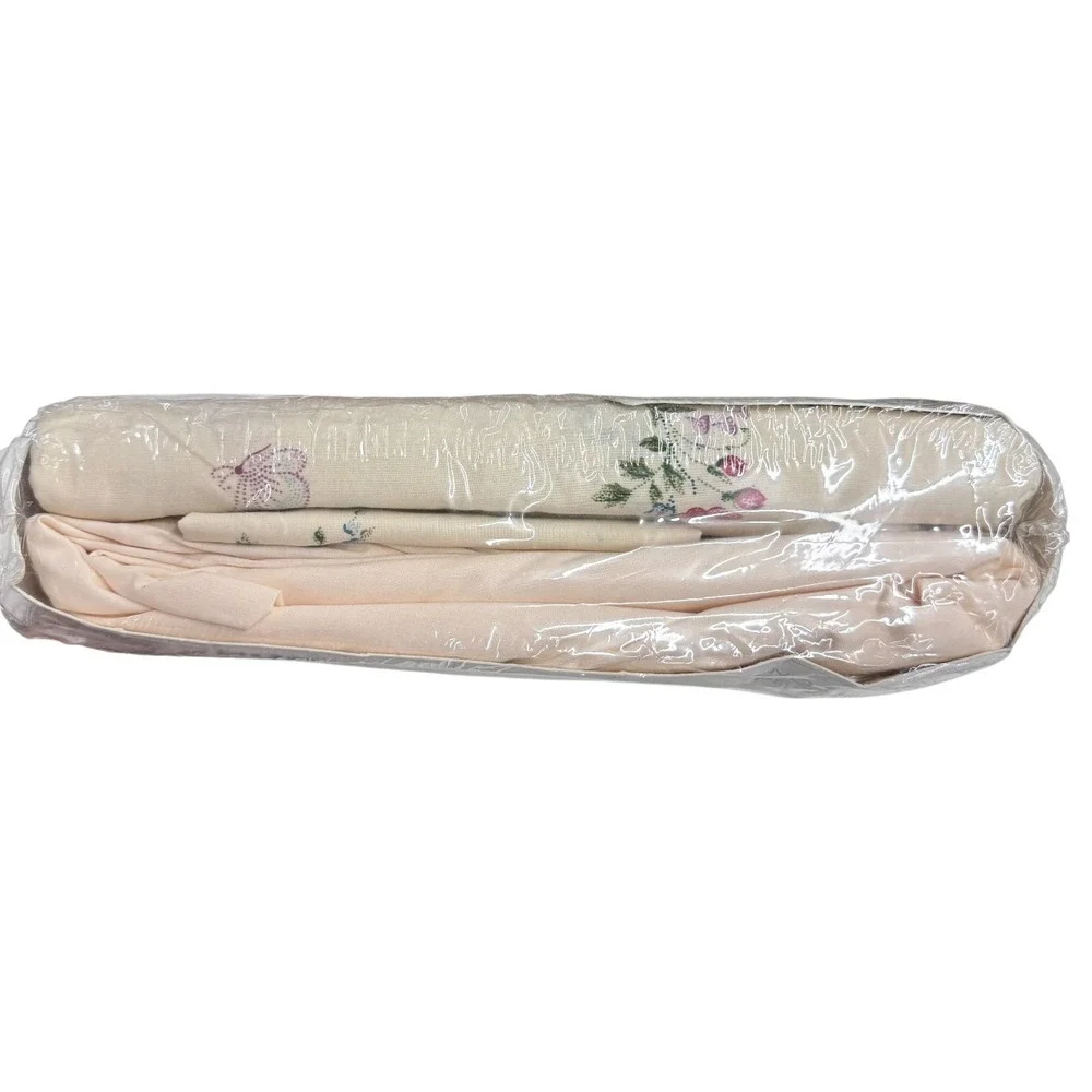 New Cannon Sheet Set Full Cream Floral Rose 4pc Percale Vintage Irregular USA